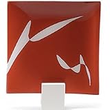 12-Inch Square Designer Stretch Glass Platter in Red & White