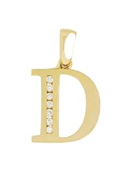 14k Yellow Gold, Initial Capital Letter D Pendant Charm with Brilliant Lab Created Gems