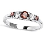 Stunning Solid Sterling Silver Cubic Zirconia Ring with Round Cubic Zirconia and Garnet Semi-Precious Stones