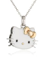 Hello Kitty by Simmons Jewelry Co. Enamel Face and Rose Gold Bow Medium Slide Girls Pendant Necklace