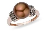 1/5 Carat Brown Diamond and 9-10mm Cultured Freshwater Pearl 14K Pink Gold w/Black Rhodium Ring