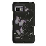 WIRELESS CENTRAL Brand Hard Snap-on Shield BLACK With PURPLE BUTTERFLY Design Faceplate Cover Sleeve Case for MOTOROLA DROID BIONIC TARGA XT875 (VERIZON) With PRY Tool Removal Case [WCG944]