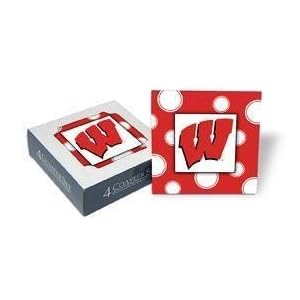 Set of 4 Ceramic Coasters (4x4) W Polka Dot Coaster Set Wisconsin Badgers Beverage Drinkware by 