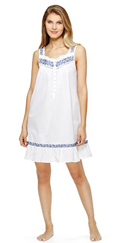 Eileen West Short Sleeveless Cotton Lawn Nightgown in White Concerto