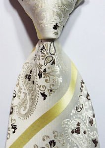 Scott Alone : New Classic Ivory Yellow Brown 100% New Paisley Jacquard Woven Silk Men's Tie Necktie
