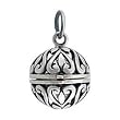 Round Keepsake Locket or Prayer Box Pendant with Heart Designs in Sterling Silver, #7696