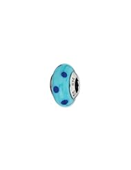 Sterling Silver Lt Blue with Dk Blue Dots Italian Murano Glass Charm