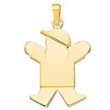 14K Yellow Gold The Kids Joy Boy Pendant / 25.50X18.50 mm