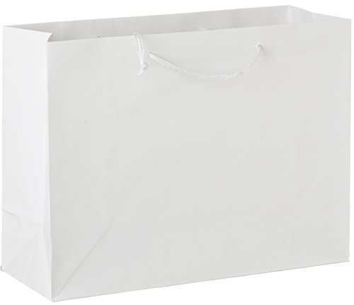 25 White Gloss Laminated Heavy Paper Tote Bag with Soft Cord Handle (16"x6"x12")