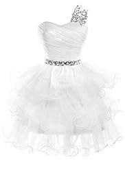 Organza/Satin One Shoulder Cocktail Short Beaded   Lace-Up Evening Dress/Homecoming Dress/Bridesmaid Dress/Prom Dress/Party Dress/Wedding Dress/Mini Dress  With a Bow(s) and Ruffles