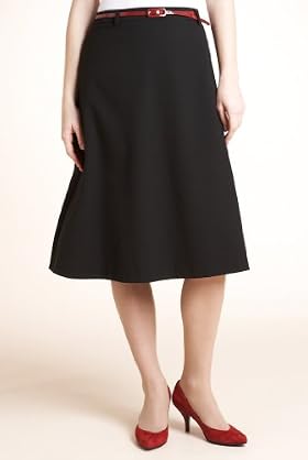 A-Line Flared Hem Stretch Skirt with Belt