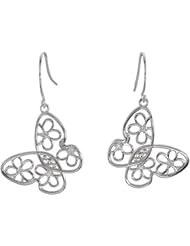 Jewelplus Butterfly & Floral Design Earrings Sterling Silver Complete With Stones Pair