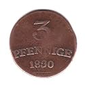 1830 German State Saxe-Weimar-Eisenach 3 Pfennige Coin C#80