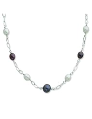 Sterling Silver 18in Grey & Black Freshwater Cult. Pearl w/ 2in ext. Necklace