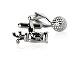 Golf Ball & Bag with Clubs Silver Cufflinks with Presentation Box