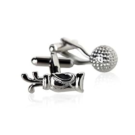 Golf comedienne & Bag with Clubs Silver Cufflinks with Presentation Box