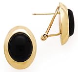 14K & BLACK ONYX EARRINGS OVAL OMEGA CLIP