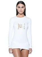 Just Cavalli Camiseta Manga Larga Round Neck Logo Strass (Blanco Óptico)