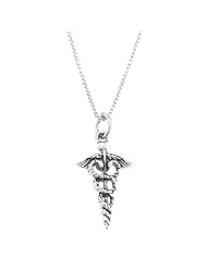 Sterling Silver Double Sided Medical Caduceus Necklace