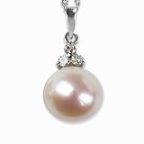 White 8.5-9mm Tri Diamond Cultured Pearl 14k Gold Pendant / Necklace