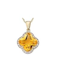 4 3/4 Carat Laser Cut Citrine and 1/5 Carat Diamond 14K Yellow Gold Pendant w/Chain