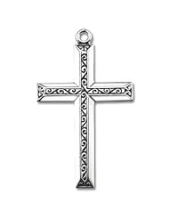 Cross Pendant with Raised Center, Sterling Silver with Chain