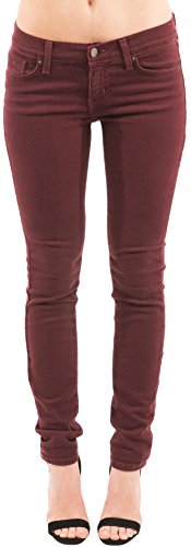 Eunina Women's Low Rise Stretch Skinny Denim Jean - 2 Colors: Maroon & Purple