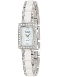 Armitron Womens 753955WTSV Silver-Tone NOW Swarovski Crystal White Ceramic Bracelet Watch