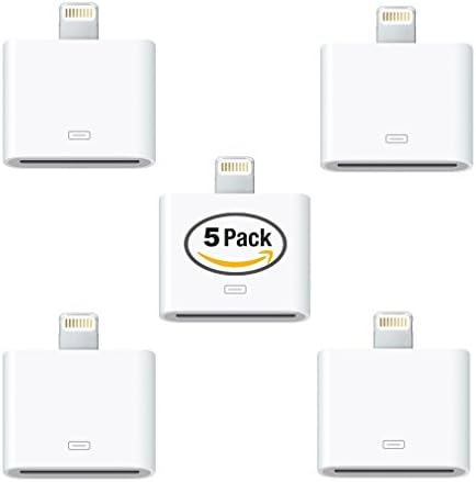5 Pack 8-Pin Lightning Male to 30-Pin Female Charger Adapter Converter for iPhone 6, iPhone 6S, 5, 5S, ES (White)