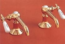 Antique Style Separate Hot and Cold Faucet Set w/Porc Side Levers - Polished Brass