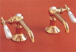 Antique Style Separate Hot and Cold Faucet Set w/Porc Side Levers - Polished Brass
