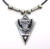 Oakland Raiders Leather Necklace w/Beads & Pewter Pendant - NFL Football Fan Shop Sports Team Merchandise