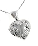 Girls or Young Ladies Sterling Silver Swirled Victorian Style Heart Shaped Photo Locket Pendant with a 16 Box Chain Necklace