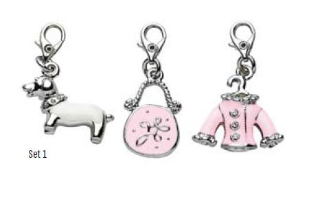 Schmuckanhänger für Hundehalsband, Set 3: 2 x Handtasche, 2 x Flip Flop, 2 x Herz, 1,5 cm