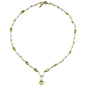 14K Gold Peridot & Prehnite Spur Necklace by Suz Andreasen MADE IN AMERICA by 