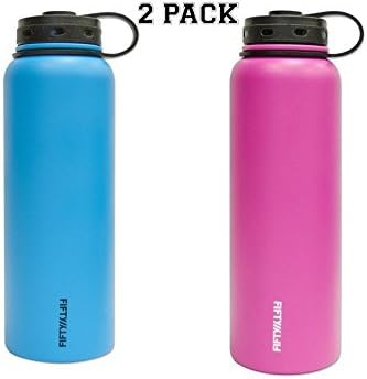 Lifeline Vacuum Insulated Stainless Steel Double Wall Bottles with Wide Mouth (40oz, Blue &amp; Pink)