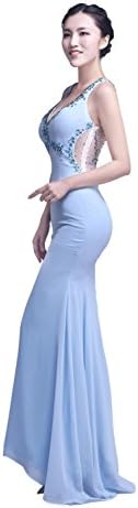 YiYaDawn Women's Long Prom Dress Backless Evening Gown Size 4 US Light Blue