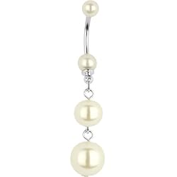 Cream Suave Faux Pearl Dangle Belly Ring