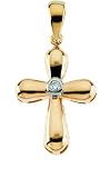 14K Two-Tone Gold Diamond Cross Pendant - 27.70x21.25mm