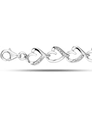 Sterling Silver Rhodium Plated Fancy Hearts Style Pave Set Diamond Tennis Bracelet - 7.25 Inches - 0.16 Tcw