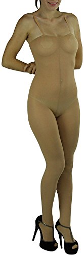 ToBeInStyle Women's Opaque Crotchless Spaghetti Strap Body Stocking - Beige - Q
