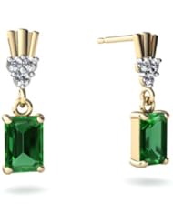Created Emerald 14kt Yellow Gold Dangle Drop Earrings