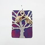 Sterling Silver and Purple Patina Tree of Life Pendant with Gold Leaves, #9177