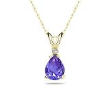 6X4mm Pear Tanzanite and Diamond Stud Pendant in 14K Yellow Gold