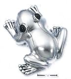 Sterling Silver Large High Polish Frog With Onyx Eyes Pin