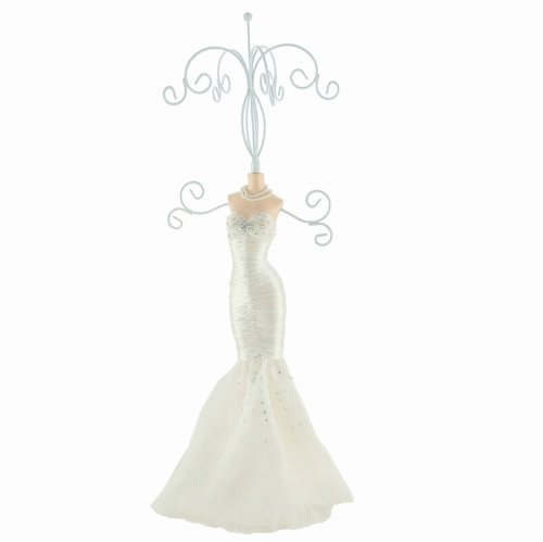 White Bridal Gown Jewelry Stand Glittering – 17″H