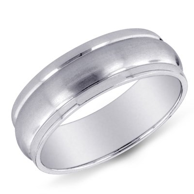 14K White Gold Bombe Men's Wedding Band