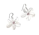 Image of Oi! Rose Quartz Handstrung Flower Pink Crystal Centre Sterling Silver Hook Earrings - E0608