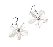 Oi! Rose Quartz Handstrung Flower Pink Crystal Centre Sterling Silver Hook Earrings - E0608