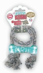 KONG Puppy Goodie Bone with Rope Dog Toy, Extra Small, Blue